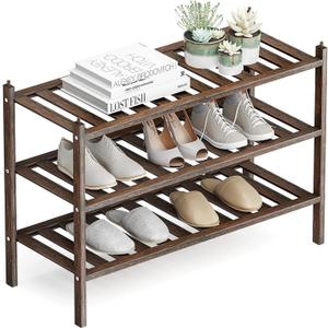 Shoe Rack, 3-Tier Bamboo Stackable Shelf Storage Organizer, Stand for Closet, Entryway, Hallway, Bathroom and Living RoomMocha