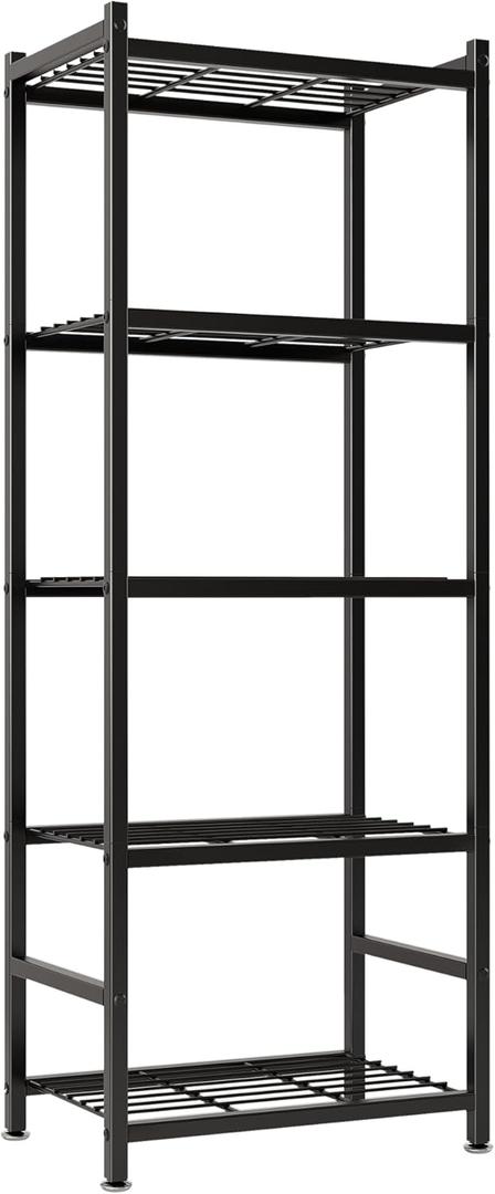 Storage Shelves, 5-Tier Metal Shelving Unit with Adjustable Feet, Compact Shelf Organizer for Garage, Kitchen, Pantry and Closet Organization,17.7" x 11.8" x 56.3", Black