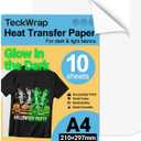 TECKWRAP Printable Heat Transfer Paper for T-Shirts 10 Sheets, 8.3" X 11.7" Printable Heat Transfer Vinyl for Inkjet Printer, Iron on Transfer Paper for Light and Dark Fabric (Glow in Dark)