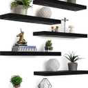 Black Wood Floating Shelves for Wall Rustic Wall Shelves for Bedroom Set of 6 (17 inch)