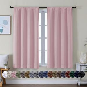 Simplebrand Ava Blush Short Blackout Curtains for Bedroom 45 Inches Long 2 Panels Set, Solid Thermal Insulated, Energy Saving Window Treatment Curtains Blackout Drapes, W40 x L45 Inch, Blush