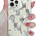 Compact for iPhone 14 Pro Max Case Shiny Silver Larger Checkered Design Phone Case, Cute Trendy Soft Slim TPU Shockproof Protective Cover for Women Girls Aesthetic Glitter, White