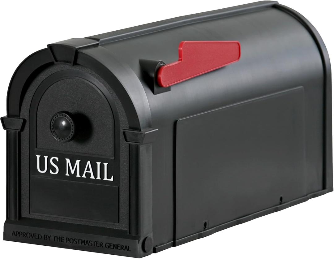 The Hampton Mailbox, Durable Plastic, Easy to Install, Flag Included, Black
