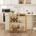 FATORRI Bar Cart Gold, Home Bar Serving Cart with Wine Rack and Glasses Holder, Wine Carts on Wheels with 3 Tier Mirrored Shelves for Liquor and Beverage (Gold), 13.98 D x 35.47 W x 36.30 H