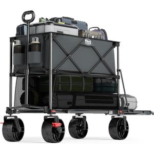 TIMBER RIDGE 400L Large Capacity Folding Double Decker Wagon with Brakes, 54" Extra Long Extender Wagon Cart, 450lbs Heavy Duty Collapsible Cart, All-Terrain Big Wheels for Camping, Sports, Shopping