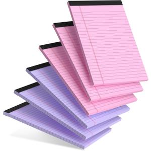 Pink Purple Small Legal Pad 5 x 8 College Ruled Color Legal Pads Paper Notepads 6 Pack Sturdy Back Writing Pads 5 x 8 Note Pads Perforated Narrow Ruled Pads of Paper