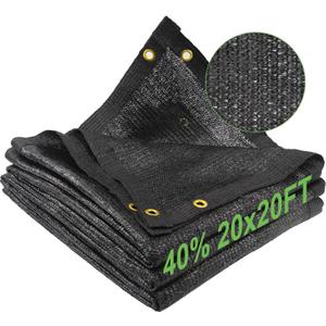 Shade Cloth for Garden, 40% 20 x 20 FT Black Mesh Tarp with Reinforced Grommets, Sun Shade Net Greenhouse Shade Cloth for Plants Cover, Vegetables, Patio, Chicken Coop Sunshade
