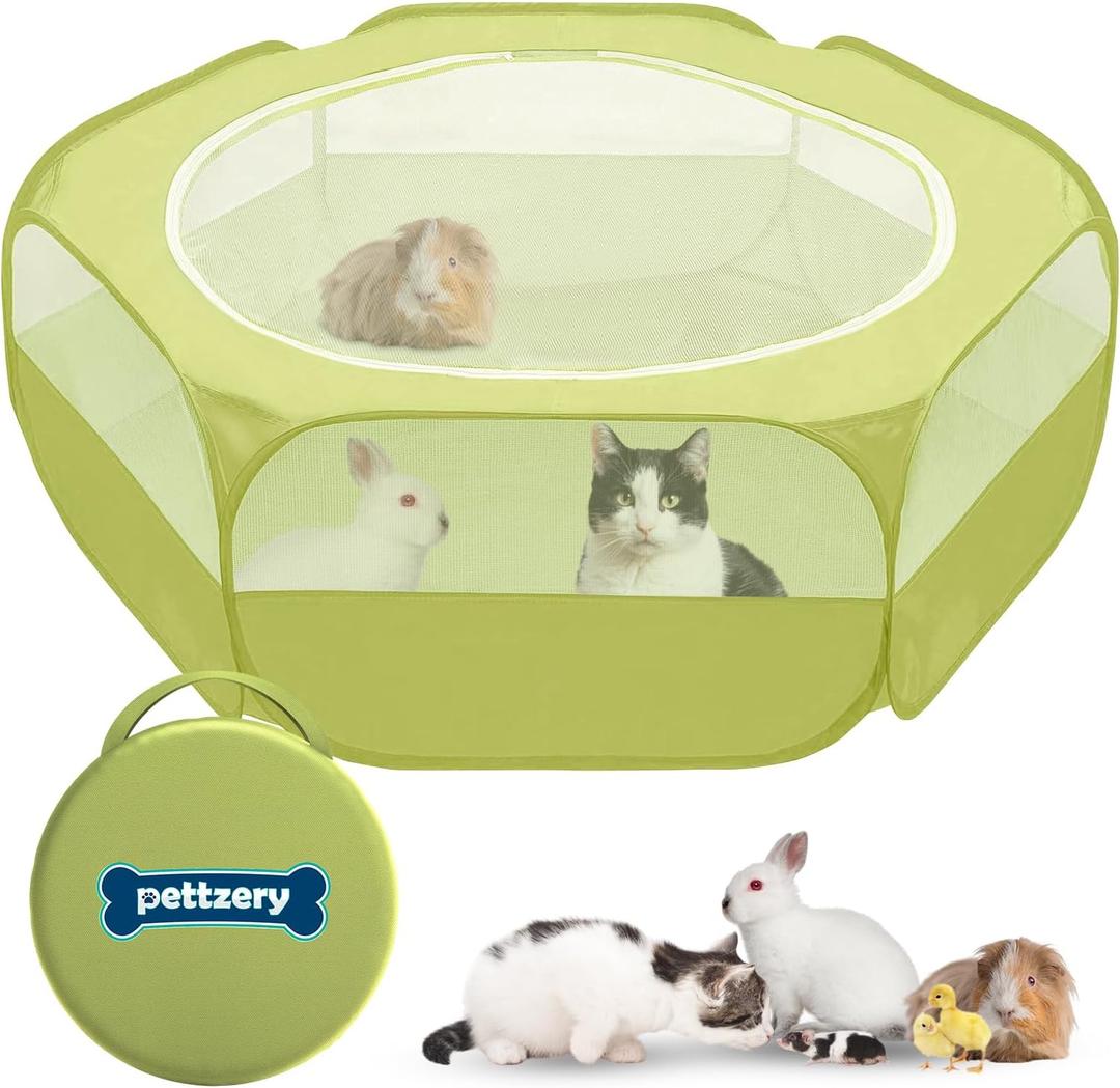 Small Animal Playpen with Zippered Top, Portable Waterproof Pet Cage (47"x23") for Kitten, Bunny, Guinea Pig, Hamster, Chicken Brooder, Indoor & Outdoor Exercise Pen, Foldable Design (Green)