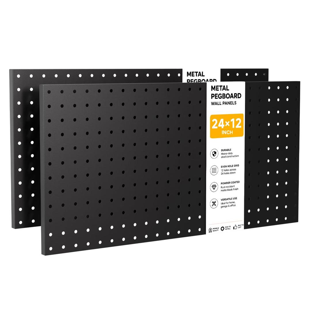 LiSHELF 8 Pack Metal Pegboard Panels, 12 x 24 Inch Heavy Duty Wall Peg Board Organizer, Modular Tool Storage Board for Garage, Workshop, Craft Room, Kitchen