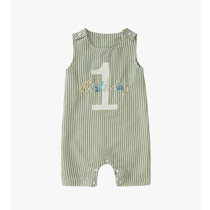 Ritatte Baby Boy 1st Birthday Outfit One Birthday Embroidery Romper Sleeveless Jumpsuit Cute Summer One Year Old Overalls, 1Y, Green-stripe