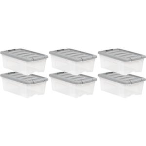Amazon Basics Plastic Storage Containers with Secure Latching Lids, Stackable Organization Bins, Clear/Grey, 12 Quart, Set of 6