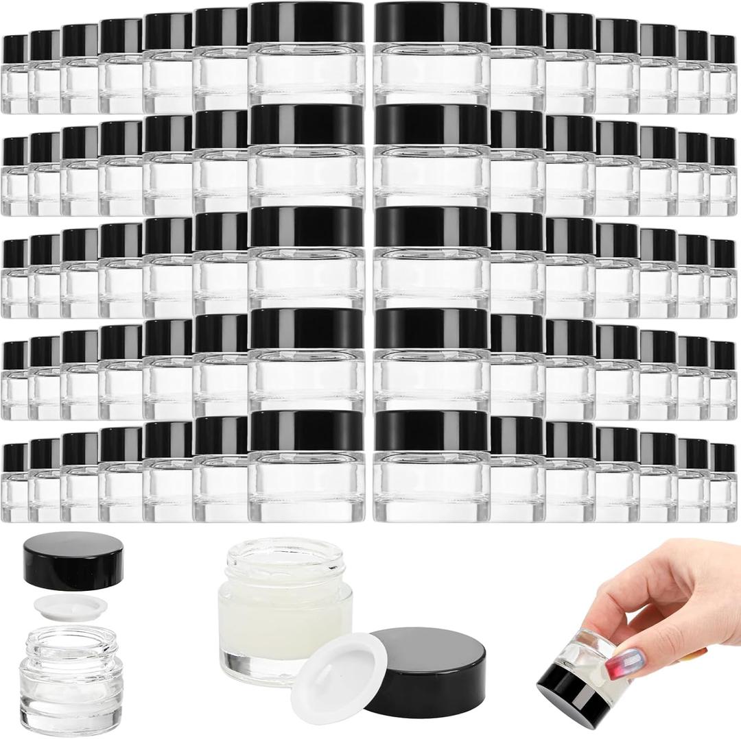 Coloch 70 Pack 10ml Mini Glass Sample Jar with Airtight Lid, 10 Gram Glass Cosmetics Jar Clear Round Lip Balm Container for Cosmetics, Lotion, Cream, Samples, Skincare, Travelling, Retail Store