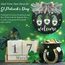 St Patrick's Day Welcome Sign Wreath For Front Door Decor Shamrock Hanging Door Sign Gnomes Pattern With Greenery & Bow Wooden Round St Patricks Day Decoration For The Home Farmhouse Decor 12x12 Inch (Black)