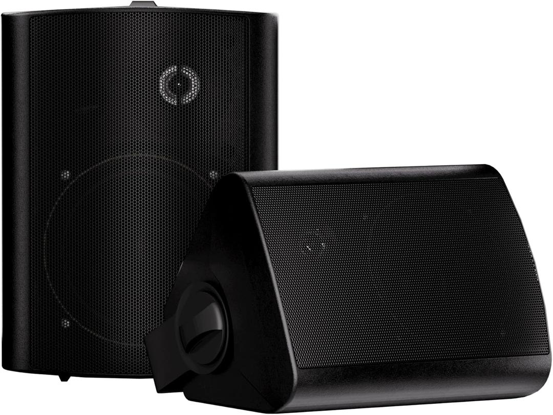 Herdio 5.25 Inches Passive Outdoor Speakers Wired Waterproof, 300 Watts Wall Mount Speakers All Weather for Patio Indoor Deck Countryard (1 Pair, Black)