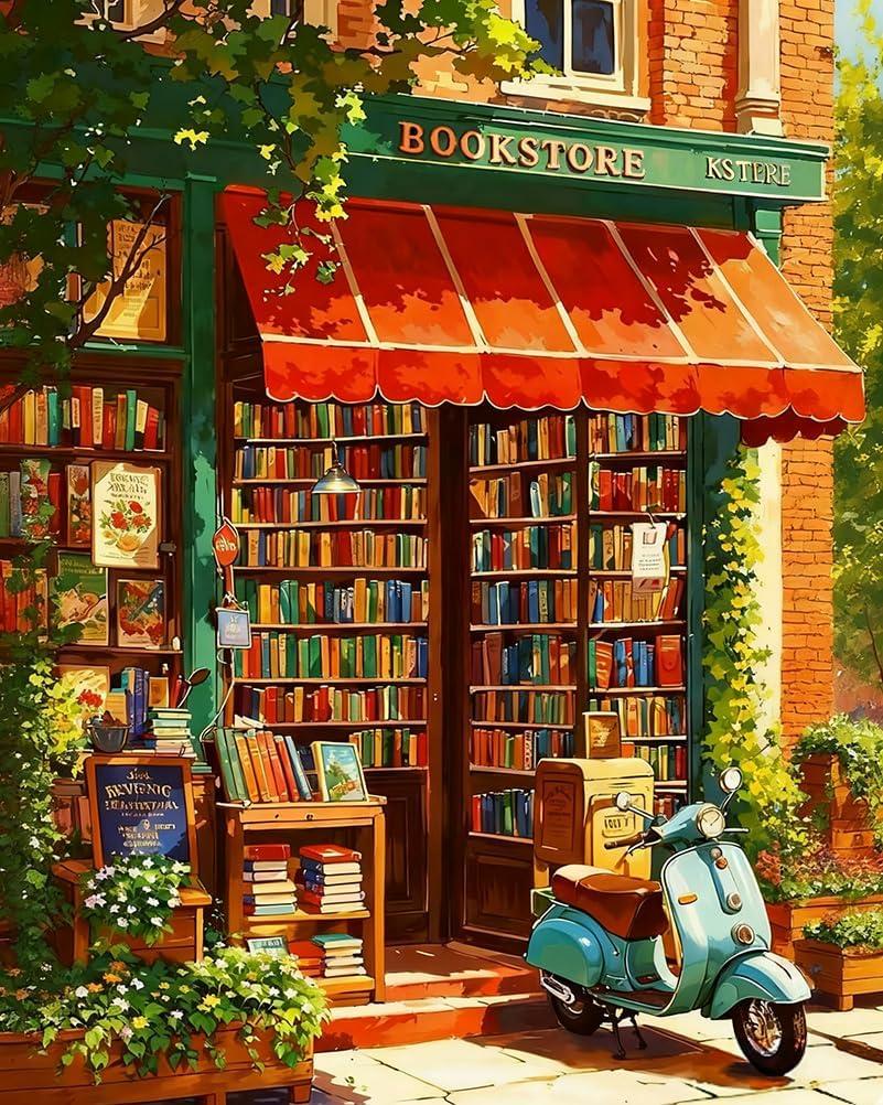 GEEHEIY Paint by Numbers Kit for Adults - Book Store Paint by Numbers for Adults Beginner, Books Adult Paint by Number Kits on Canvas, Perfect for Home Decor Gift 16x20 Inch (TRTDNF1P310)