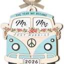 5 x Wedding Gifts for Couples 2026 - Meaningful Wooden Wedding Ornaments, Engagement Bridal Shower Gift for Bride, Just Married Ornaments, Newly Wed Gifts for Mr and Mrs Couple