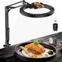 Overhead Camera Mount with Ring Light Phone Holder,10" LED Ring Light for Desk with Stand and Remote for iPhone,Phone Tripod with Light for Video Recording TikTok Live Stream Cooking Kitchen Vlogging (Desk)