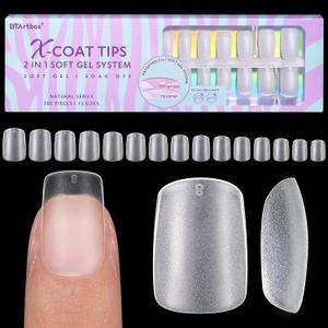 BTArtbox Short Square Gel Nails - Natural XCOATTIPS Short Fake Nails with Tip Primer Cover, Stronger Nail Adhesion, Full Matte Soft Gel Nail Tips, Clear Nail Tips Fake Nails for Nail Extensions