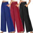 3 Pack Capri Pants for Women Summer Wide Leg High Waisted Lounge Pant Adjustable Drawstring with Pockets 2XL