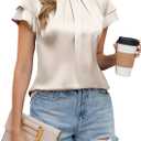 Blooming Jelly Womens Dressy Business Casual Blouse Pleated Ruffle Short Sleeve Satin Silk Work Shirt Summer Tops 2025 (Small, Apricot)
