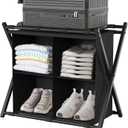 Luggage Rack for Guest Room, Folding Suitcase Stand for Bedroom Storage, Steel Luggage Stand with Waterproof Fabric, Easy to Install, Support 150 lb, Space Saving for Clothes Shoes