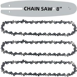 3 Pack Chainsaw Chains and Bar for Chainsaw Replacement Chains and Bar (8" 33DL.050 3/8" LP 3Chains+1Bar)