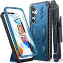 FNTCASE for Samsung Galaxy S25 Case: Military Grade Rugged Cell Phone Cover with Kickstand & Belt Clip Holster | Shockproof TPU Protection Bumper Design for Galaxy S24 Cases 6.2 inch - Blue