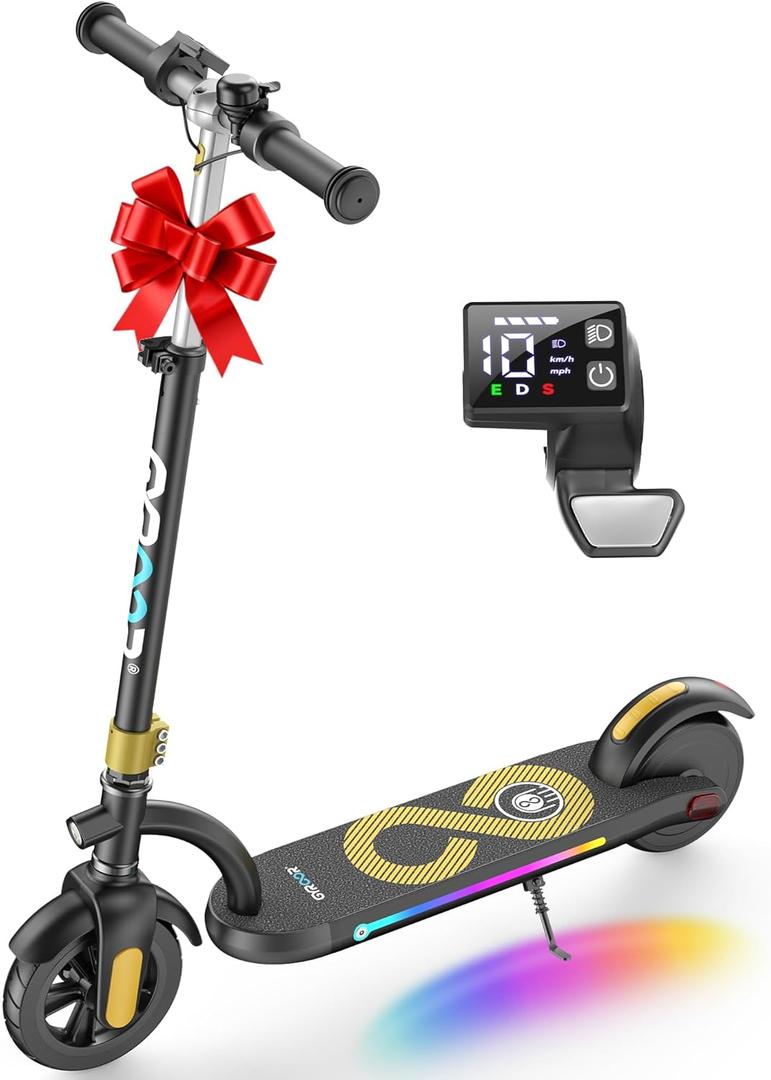 Gyroor H40 Kids Electric Scooter, 180W Motor, Up to 10 MPH, LED Display & Colorful Lights, Adjustable Height, for Boys & Girls Ages 8-12, Great Birthday Gift (Gold)