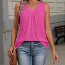 Zeagoo Womens Tank Tops Summer Sleeveless Loose Fit Tops V Neck Pleated Shirts Basic Tees Dressy Casual Trendy Clothes (Pink, XL)