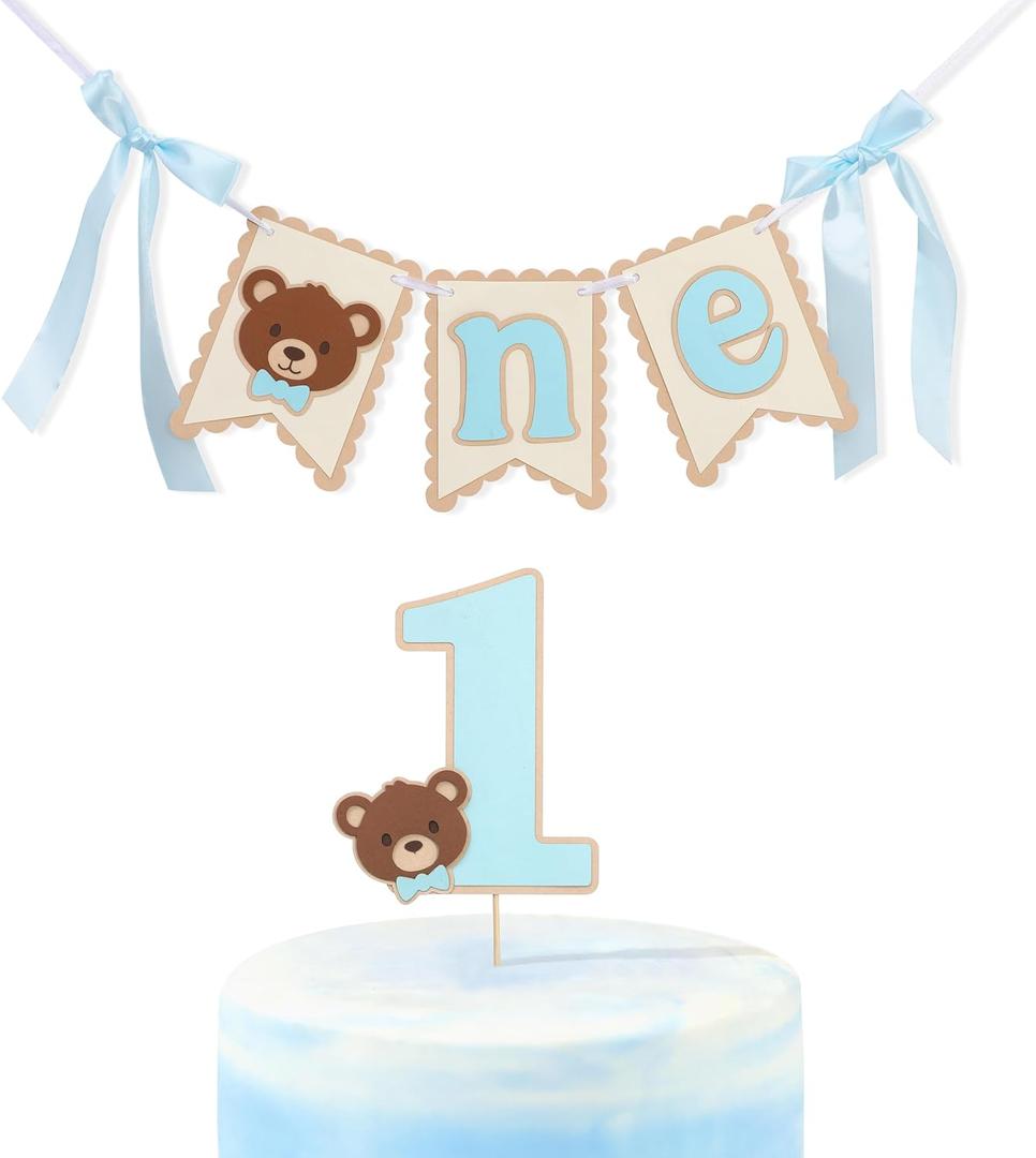 Beary First Birthday Decorations - Beary 1st Birthday Banners, Bearly One Cake Topper, Baby Bear Shower Decorations, Bear Theme Party Supplies (Bear-Themed Set)