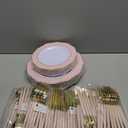 WDF 30Guest Pink Plates Disposable - High-end Baroque Design - Gold Plastic Silverware with Handle-Baroque Pink &Gold Plastic Dinnerware for Baby Shower Wedding Spring Easter (large and small)