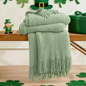inhand Throw Blanket for Couch Bed,Chunky Woven Soft Warm Blankets with Tassels,Lightweight Cozy Boho Farmhouse Fall Winter Decor,Warm for Women,Sage Green,50"x60"