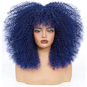 Curly Wig Afro Curly Wigs for Black Women Afro Kinky Curly Wig With Bangs Full and Fluffy Glueless Wig Synthetic Hair Replacement Wigs for Cosplay and Daily