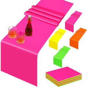 Tingjoo 16 Pack Neon Table Runner Disposable Disco Colorful Glow Supplies for Neon Party Birthday Table Decorations (47 Inch)
