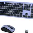 Wireless Keyboard and Mouse Combo, COVEVA 2.4GHz Wireless Keyboard Mouse with USB Receiver, Water-Dropping Keycaps, 104 Keys Full Size with Number Pad for PC Laptop Computer Desktop(Black Purple)