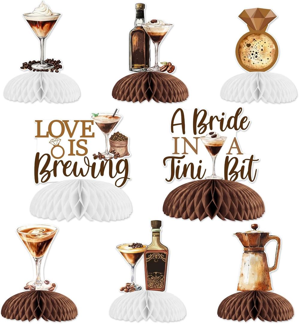 Jollyboom Espresso Martini Party Decorations, 8pcs Martini Theme Love is Brewing Bridal Shower Decorations Honeycomb Centerpiece for Martini Bar Bride to Be Bachelorette Engagement Party Supplies