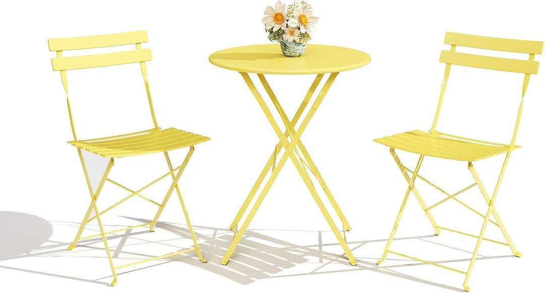 Patio Bistro Set, 3-Piece Outdoor Folding Table and Chairs, Premium Steel Frame Weather Resistant Conversation Sets of 2, Space Saving Patio Furniture for Backyard Balcony Porch Garden
