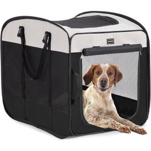 DONORO Dog Kennels and Crates for Medium Dogs, Portable Pop Up Indoor Pet Cage with Sturdy Wire Frame, Collapsible Travel Crate Soft Sided Cat Bag Escape Proof (Black, 36.0" L x 23.0" W x 28.0" H)