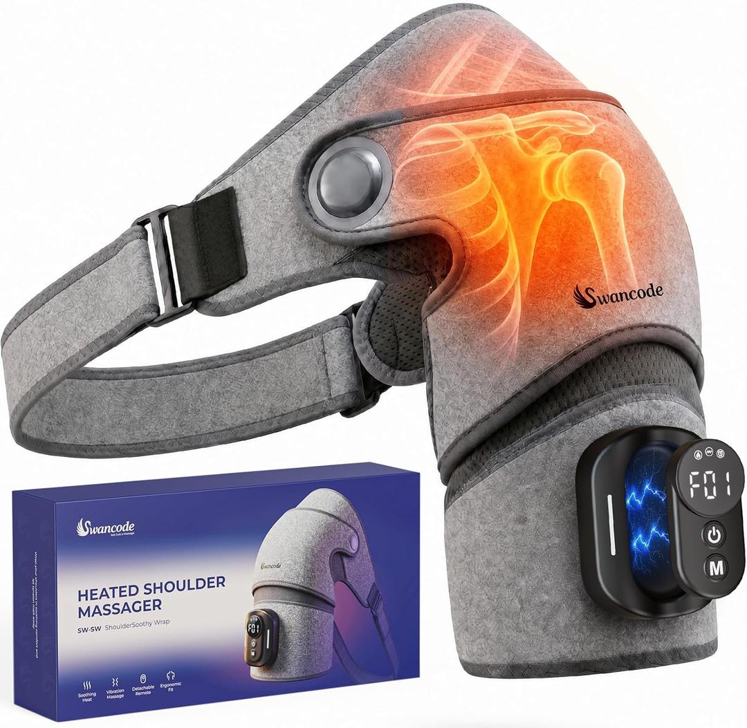 Triple Method Shoulder Massager with Heat, Vibration and Brace Support, 5000mAh Cordless Shoulder Heating Pad with Magnetic Controller, Shoulder Wrap for Muscle Relief
