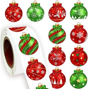 500pcs Christmas Stickers Roll 10 Designs Christmas Bell Winter Holiday Round Adhesive Label Stickers Decal for Xmas Cards DIY Gift & Party Favor Decorations