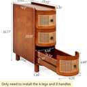 LITTLE TREE Solid Wood End Table, Rattan Narrow Side Small Table with 3 Drawers, No Assembly Required, Nightstand Bedside Tables for Living Room, Bedroom, Office, Bathroom, Brown, 1PCS