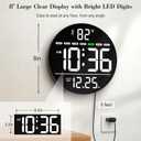 WallarGe Large Digital Wall Clock with LED Display, Electric Wall Clock with Temperature, Auto DST, Date, and Day, 5-Level Brightness for Office, Bedroom, Living Room, Classroom Dcor