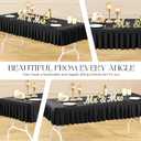 8ft Black Table Cloth Rectangle Stretch Fitted Ruffle Pleated Table Skirt No-Slip, Wrinkle-Free Spandex Tablecloths Portable TableCover for Retirement Sad Day Birthday Party Decor Wedding Baby Shower (96" x 30" (8FT-1 Pack))