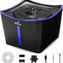 iPettie Kamino Cat Water Fountain, 101oz/3L, Ultra-Quiet Filtered Water Purifier, Automatic Waterer Dispenser with LED & Water Level Window, Auto Power Off USB Pump & Dual Filters for Pets, Black