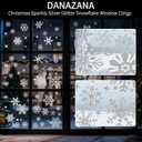 Christmas Glitter Snowflake Window Clings 204 Pieces Double Sided Reusable PVC Static Stickers Sparkly Silver Glitter Snowflakes Decals for Christmas Party Window Decoration Glass Decor