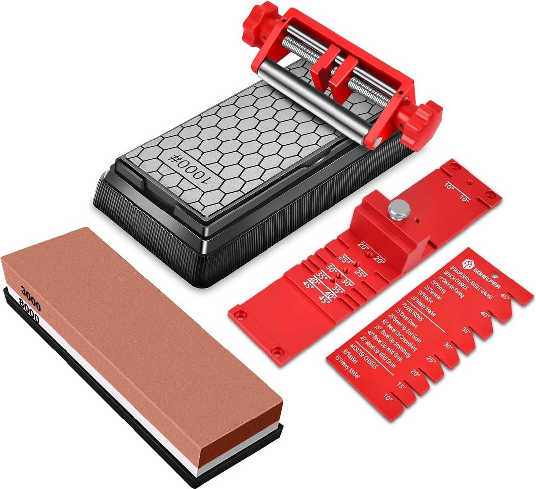 Chisel Sharpening Jig, Wood Honing Guide for Chisels and Planes Width 0.1" to 2.8" with Sharpening Angle Fixture, Angle Gauge from 10 to 45(With 2 Sharpening Stones)