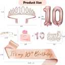 10th Birthday Decorations for Girl, 10th Birthday Sash and Crown, Cake Topper, Number Candles and Balloons, 10 Year Old Gifts for Girls