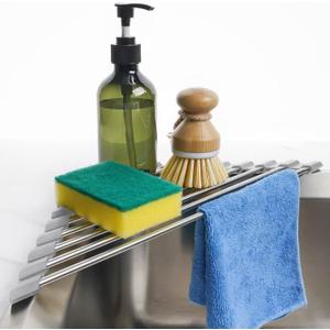 Tomorotec Triangle Roll-Up Dish Drying Rack for Sink Corner Small Foldable Stainless Steel Over The Sink Multipurpose Kitchen Drainer Caddy Organizer Storage Space Saver Shelf Holder (Gray) 2.76"D x 16.14"W x 0.39"H