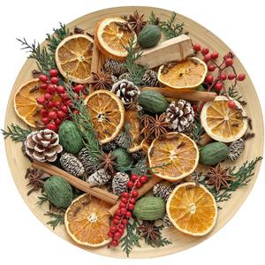 Old-Timey Christmas Potpourri Bowl Filler, Decorative Christmas Vase Filler Decor with Cinnamon Sticks, Star Anise, Cloves, Dried Orange Slices, Pine Cones, Red Berry, Vase Filler for Hostess