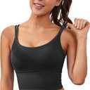Everrysea Sports Bras for Women High Support Longline Workout Tank Tops Built in Bra Strappy Yoga Padded Crop Top (Medium, Black)